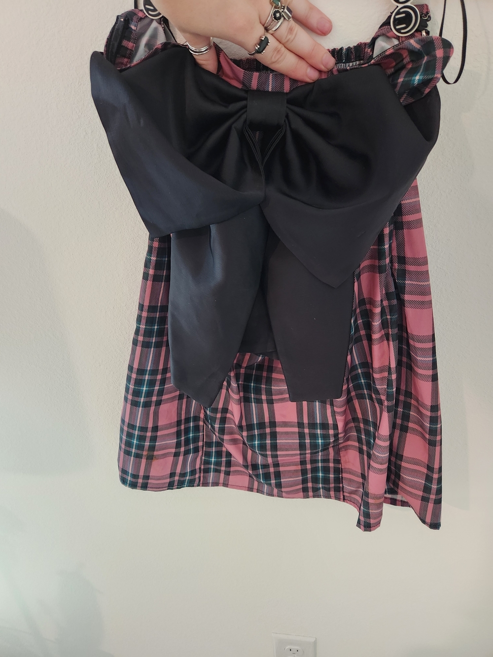 Kimchi Blue Pink Plaid Dress with Oversized Black Bow